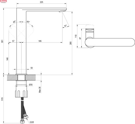 CR II 015.02CR Umyvadlová stojánková baterie 300 mm bez výpusti, chrom; 2,49 kg