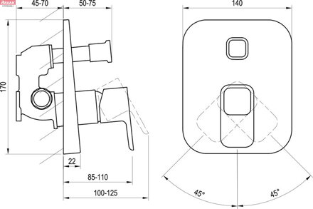 TD 065.00CR.O2.RB070 Podomítková baterie 2-cestná bez tělesa, chrom, 1,86 kg 
