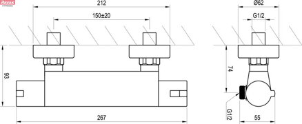 TE 072.00CR Termostatická sprchová nástěnná baterie bez sprchového setu, chrom; 1,82 kg 