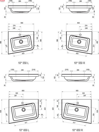 Umyvadlo 10° 650 L white s otvory 19,4 kg