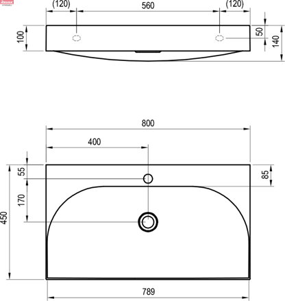 Umyvadlo Lite 80, s otvorem pro baterii, bez přepadu; 21,1 kg 