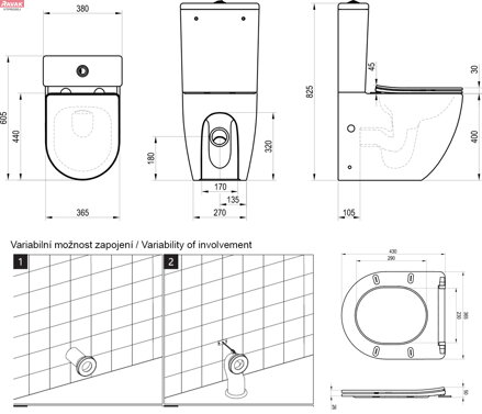 WC kombi Optima RimOff set, vario odpad, bílá,59,65 kg 